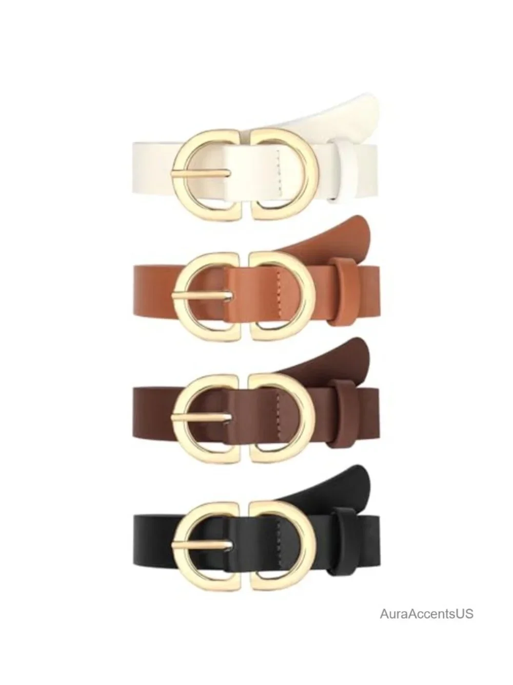 4 Pack Faux Leather Belts for Women Gold Buckle Waist Belt Dress Casual